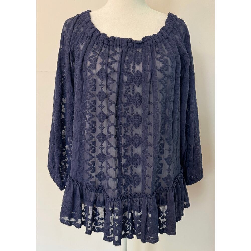 Rebecca Taylor Silk Sheer Embroidered Blouse Size 8 (ruffle hem feminine)